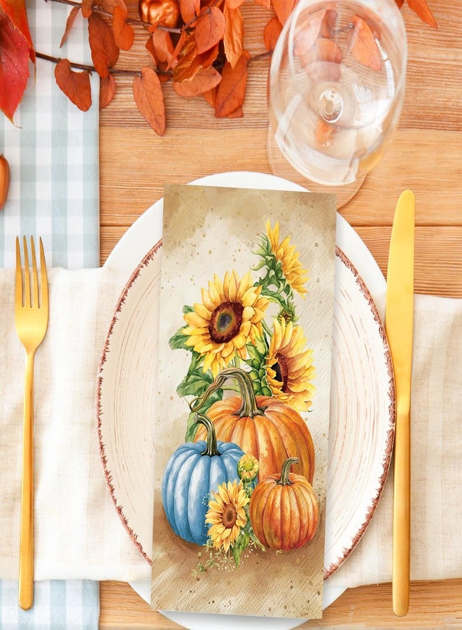 JarThenaAMCS 100Pcs Fall Guest Napkin Vintage Pumpkin Sunflower Disposable Paper Napkins Dinner Hand Napkins for Autumn Harvest Thanksgiving Party Supplies Table Decor - Image 3
